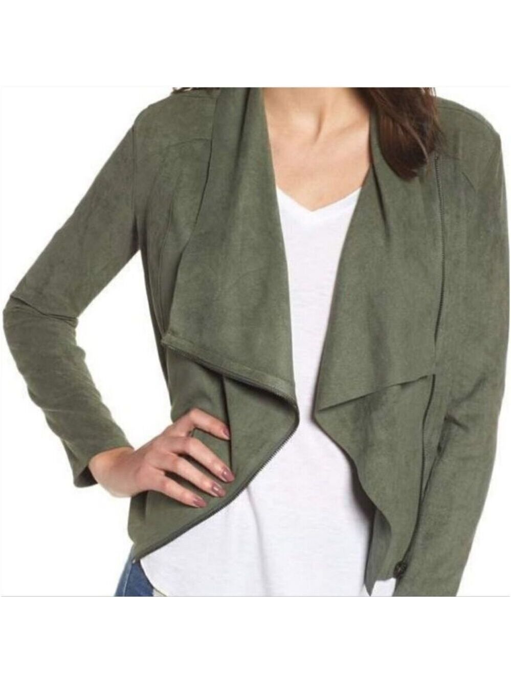 BLANK NYC | Faux suede jacket open front military green sz 1X
